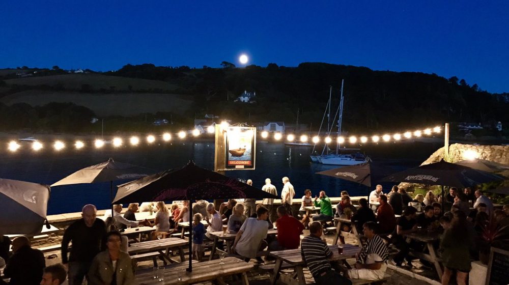 The Ferry Inn Salcombe. Evening in the beer garden